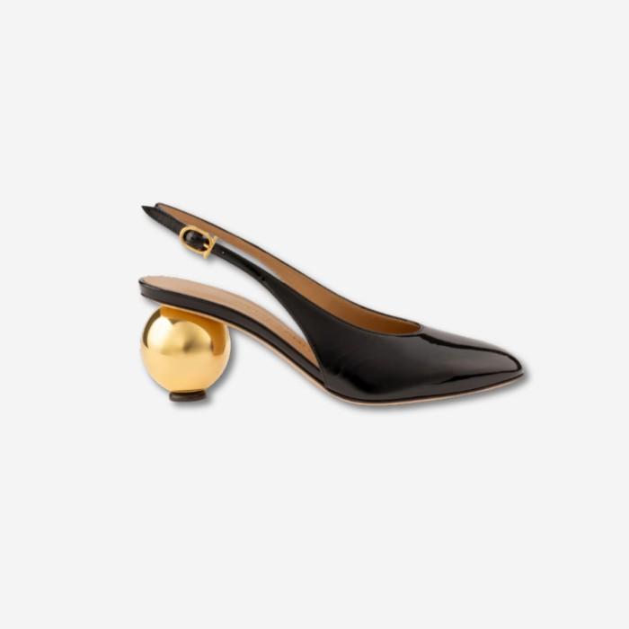 Spherical heel slingback pumps