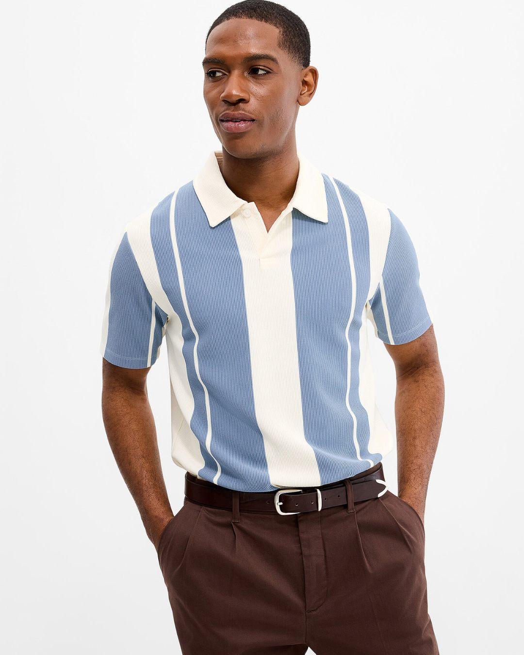 Le 31 Vertical Striped Ribbed Polo