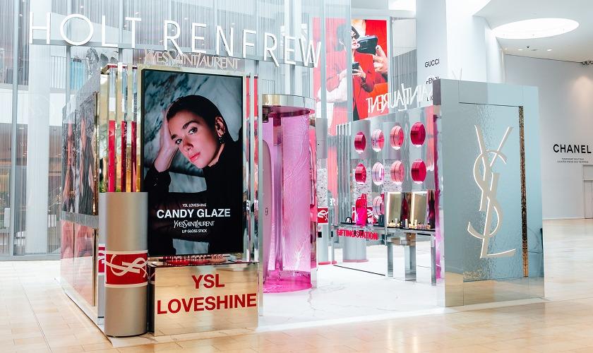 YSL Loveshine beauty pop-up display inside Holt Renfrew at Yorkdale