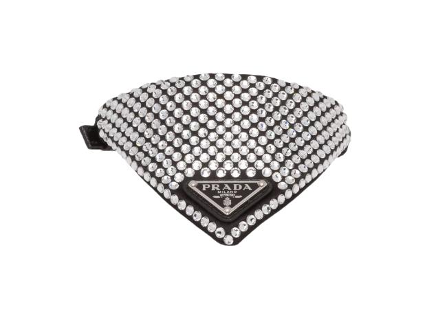 Crystal Studded Satin Pet Collar at Prada