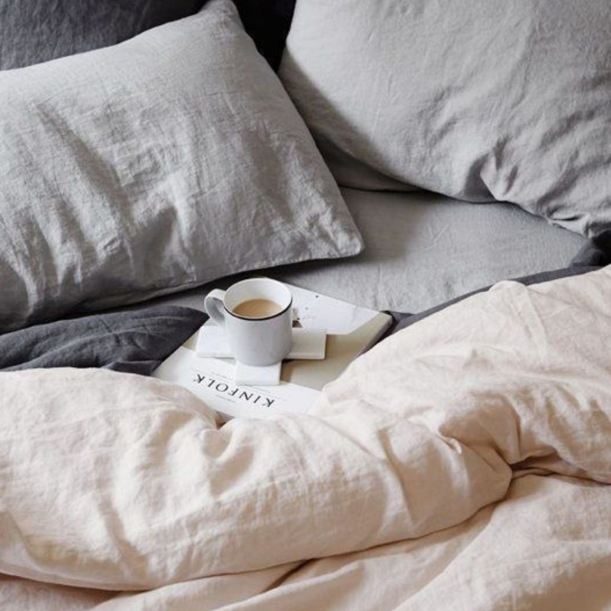 Coffee in bed with comforter