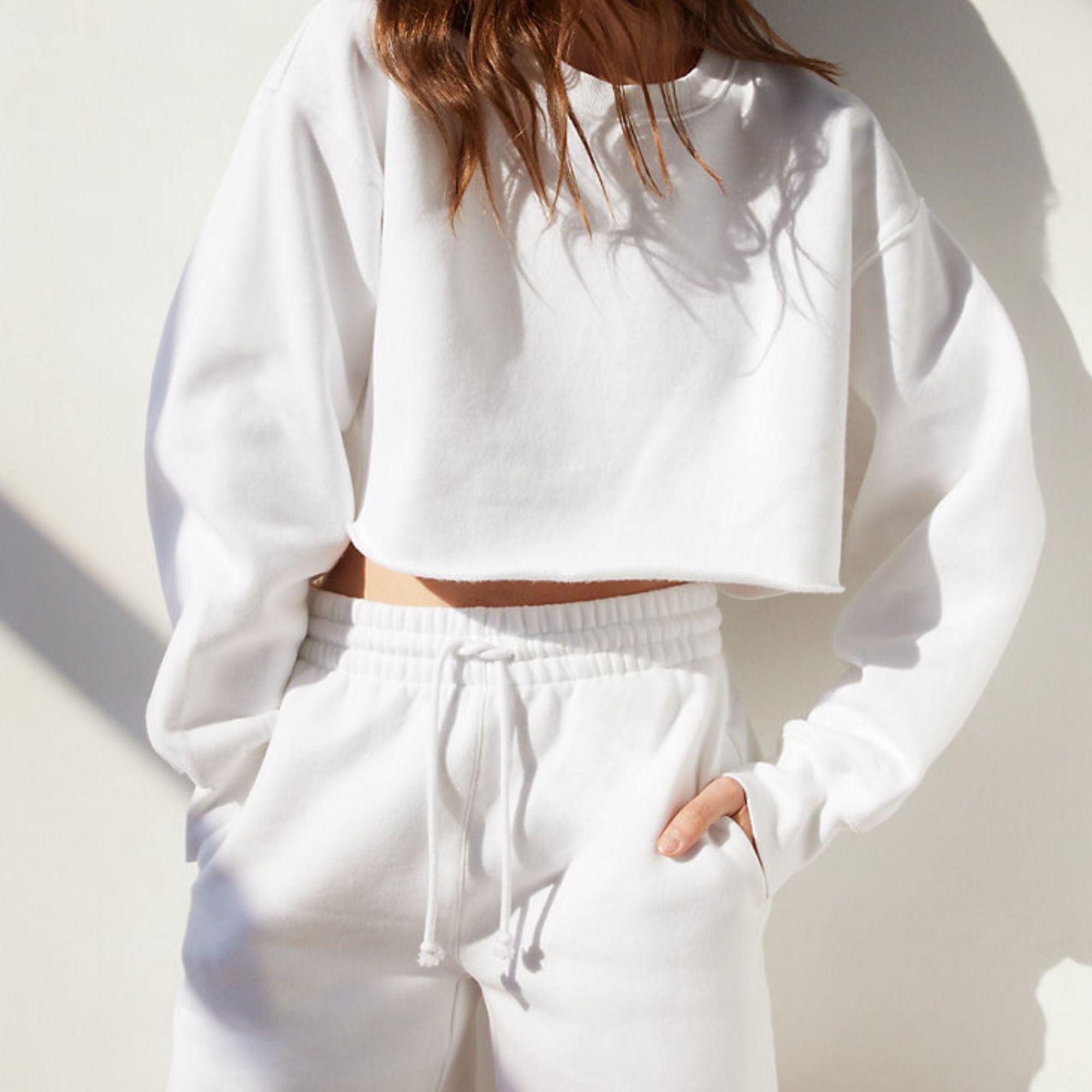 White matching sweatshirt and pants set