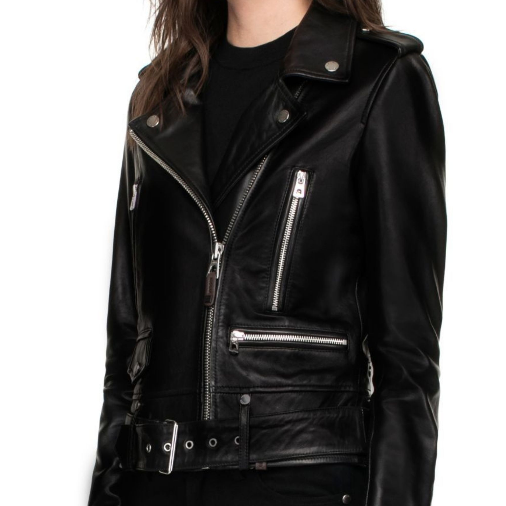 Black leather moto jacket