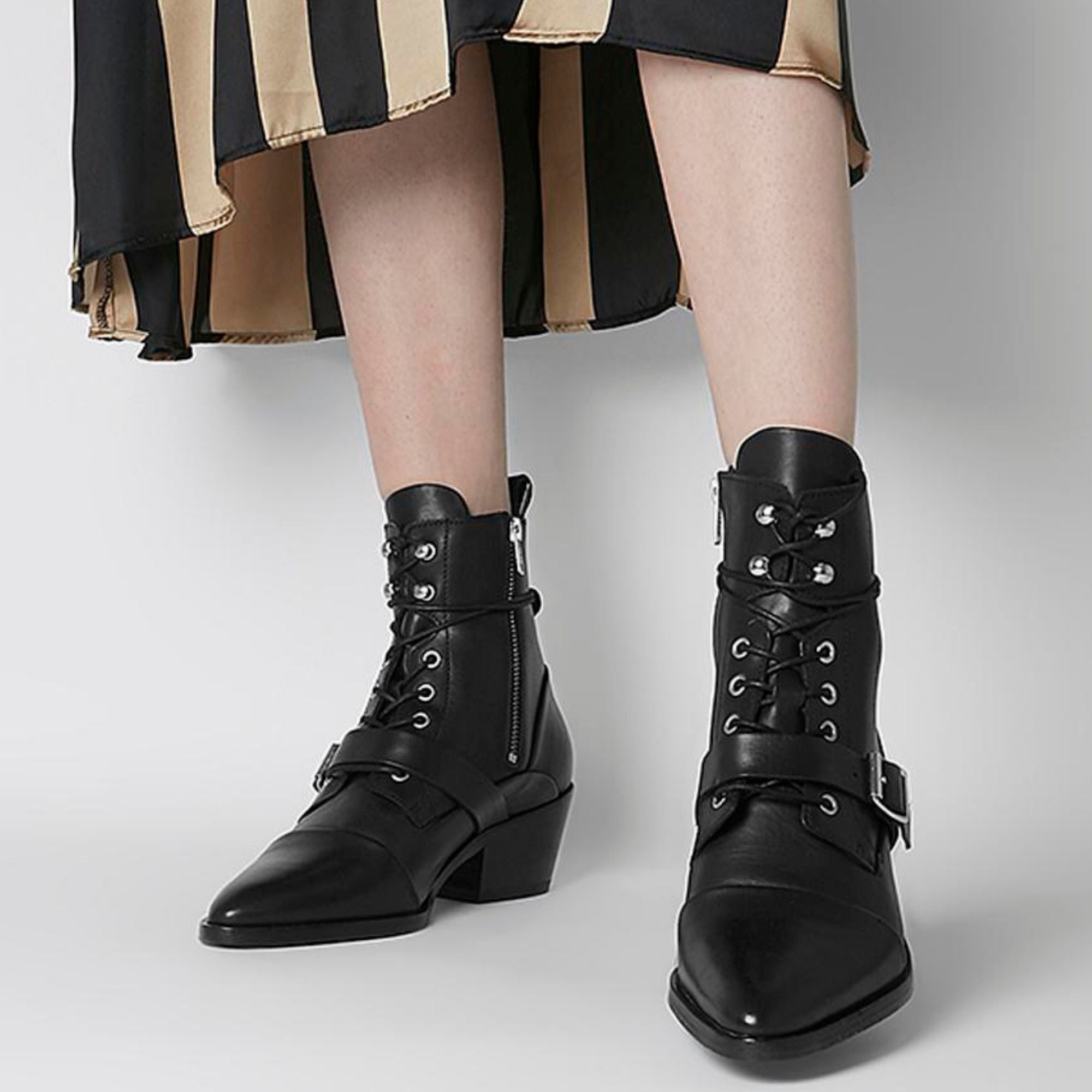 Black combat boots with heel