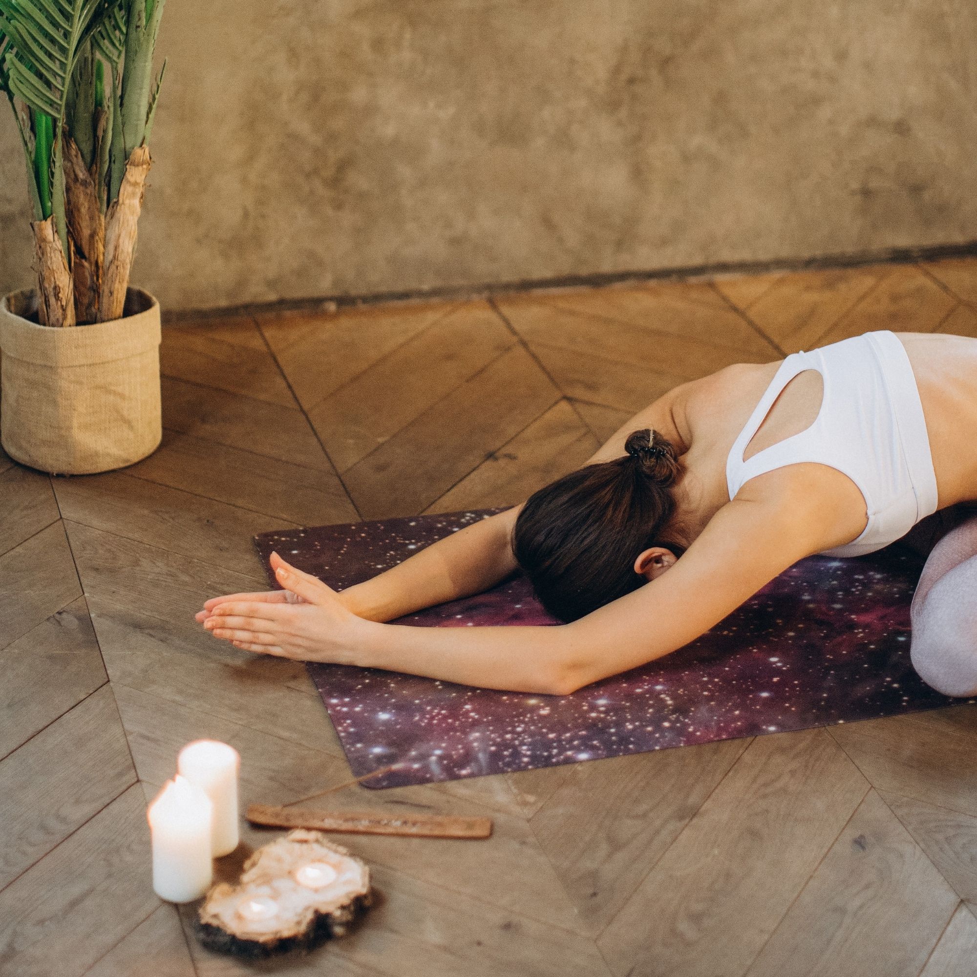Woman in yoga position meditating