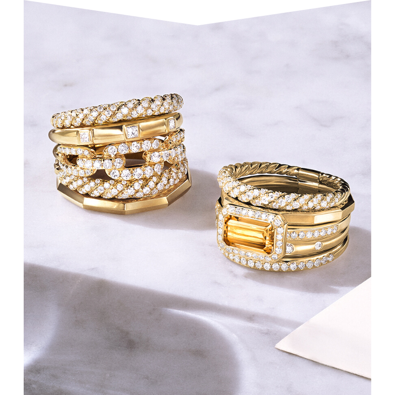 Stacked David Yurman rings in gold