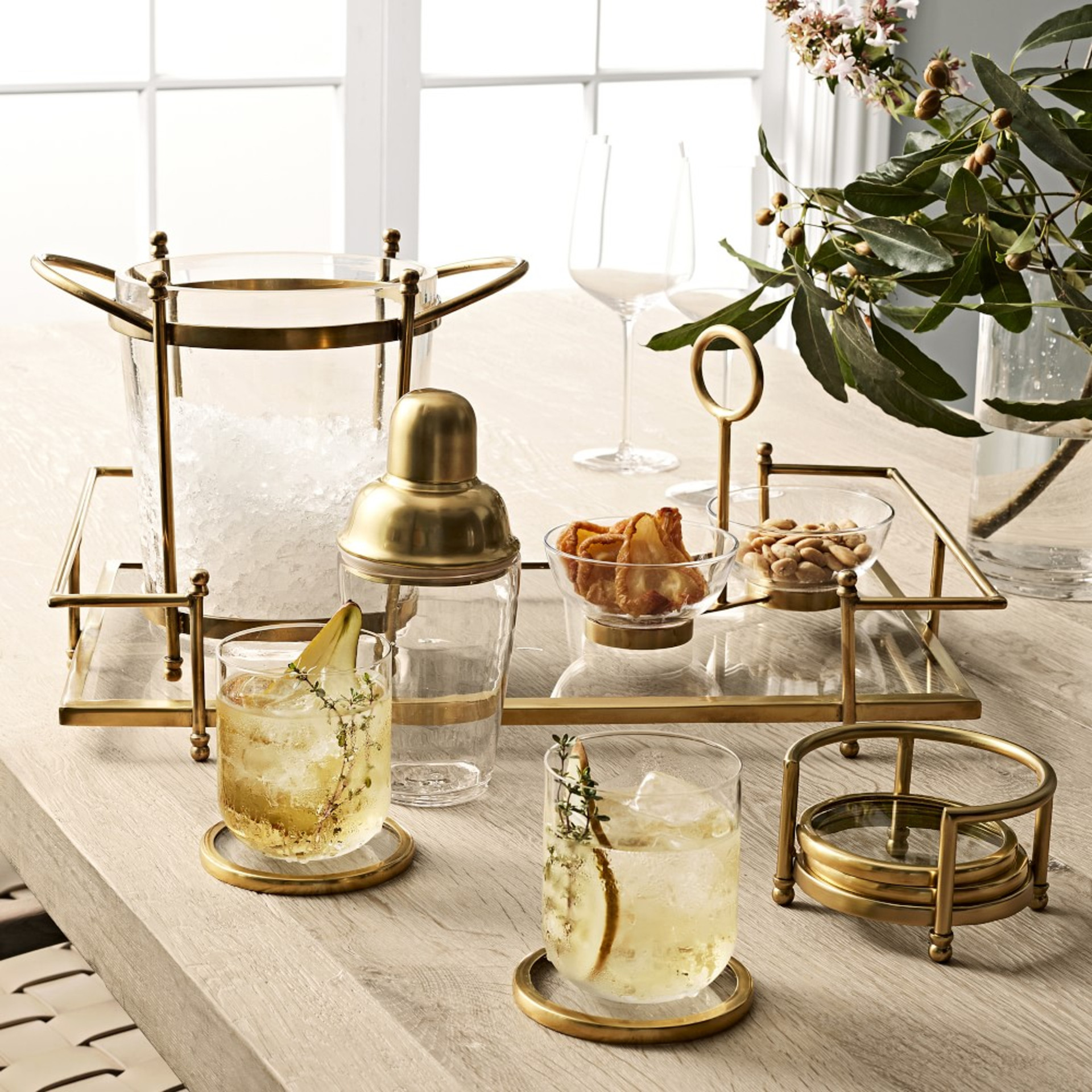 Williams Sonoma - Antique Brass & Glass Cocktail Shaker