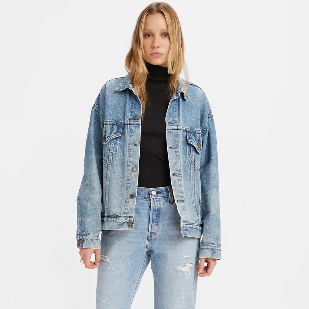 model wearing jean jacket and pants