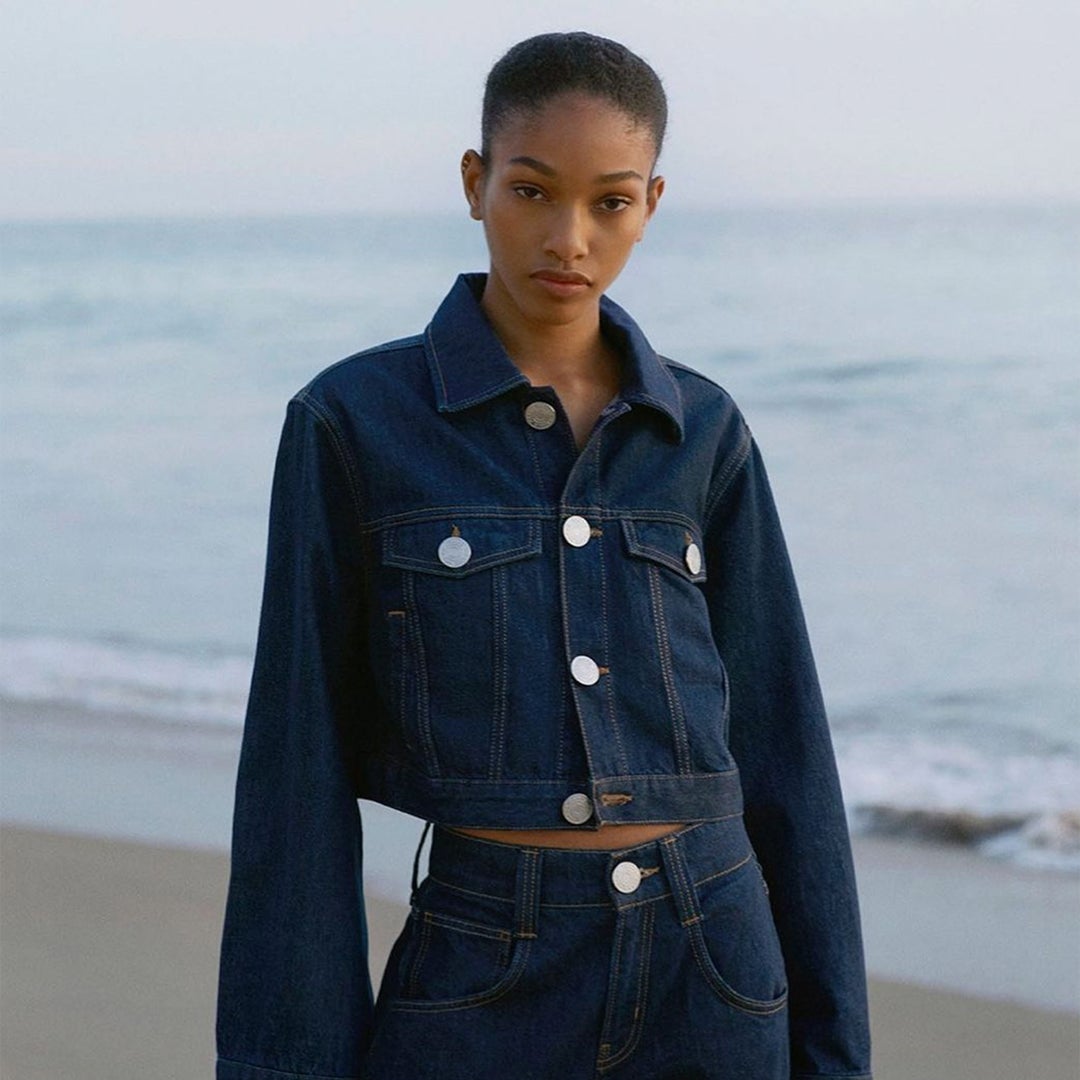 Model in Jean jacket and pants