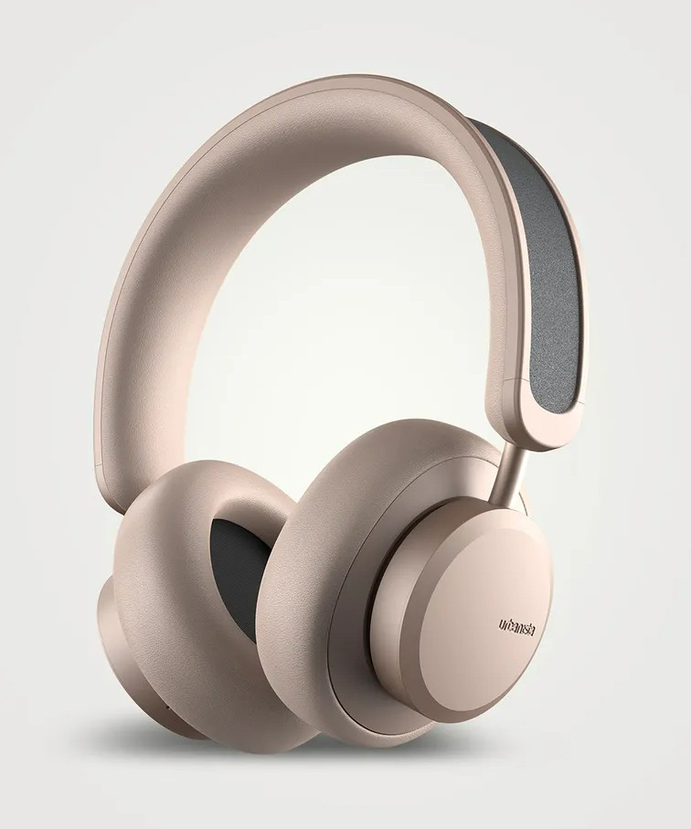 Rosegold and grey over-the-ear headphones