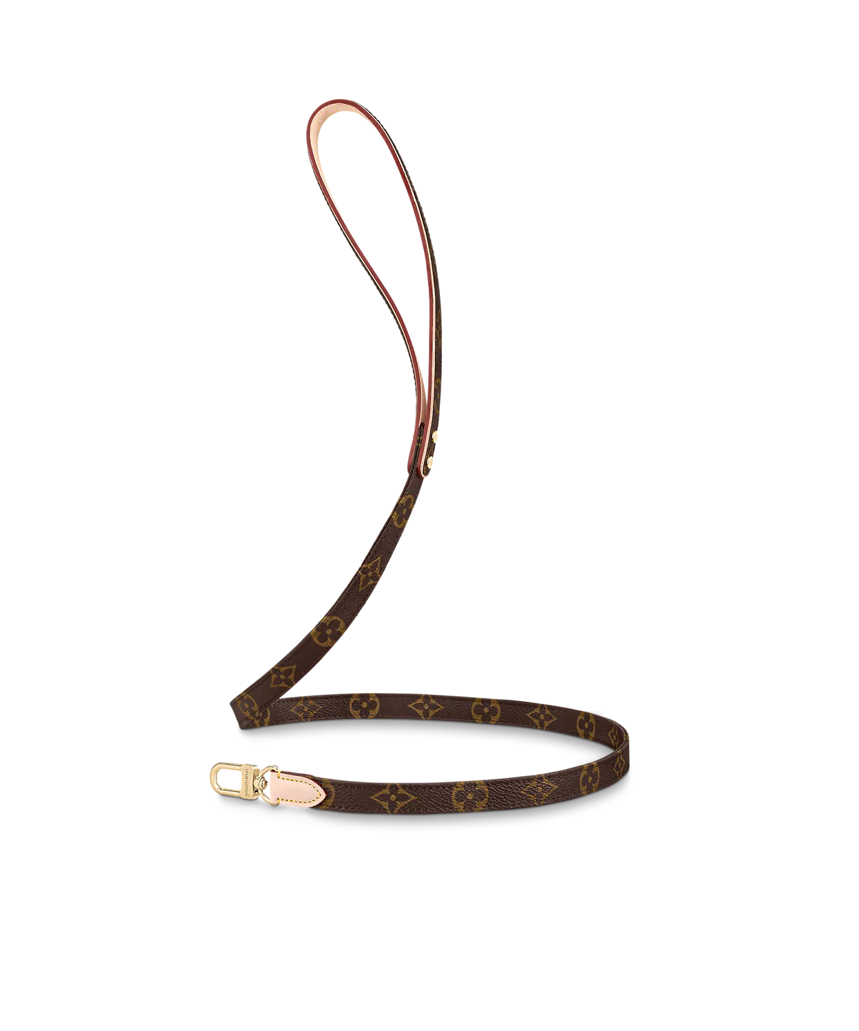 A brown Louis Vuitton monogrammed pet leash.