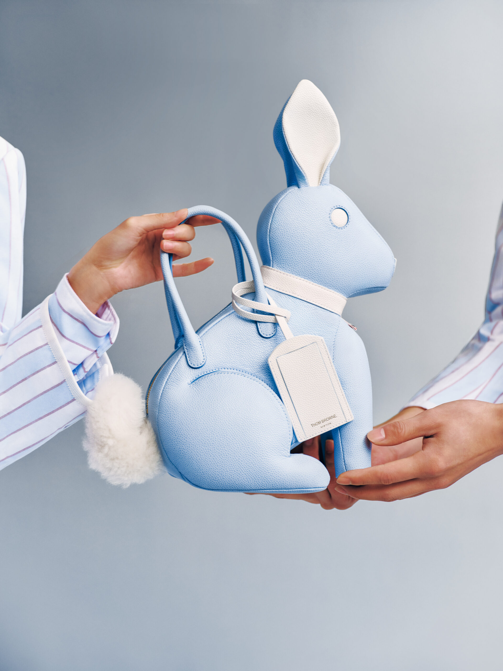 Baby blue and white Thom Brown leather bunny bag.