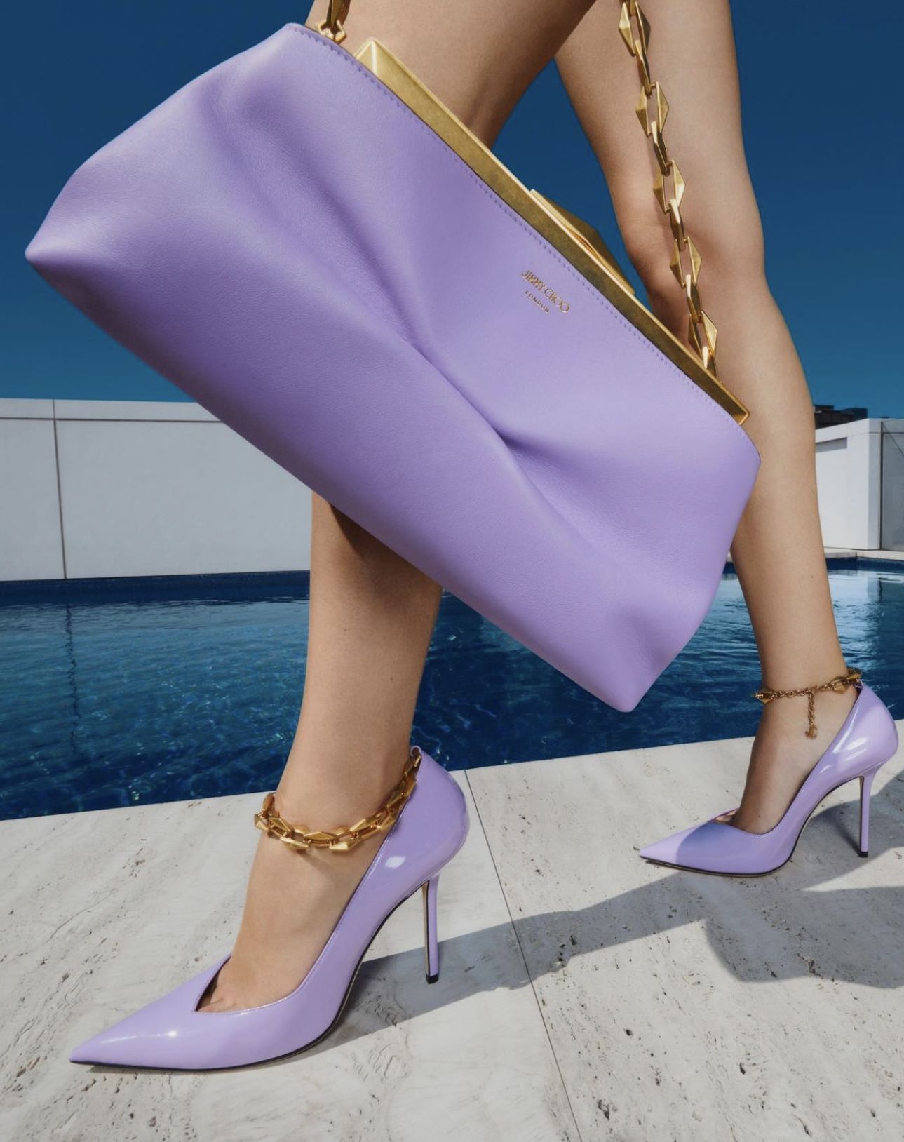 Lilac Jimmy Choo heels and purse