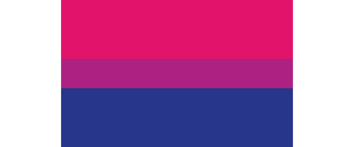 Image of the bisexual pride flag. There are three horizontal lines: pink, purple and blue.