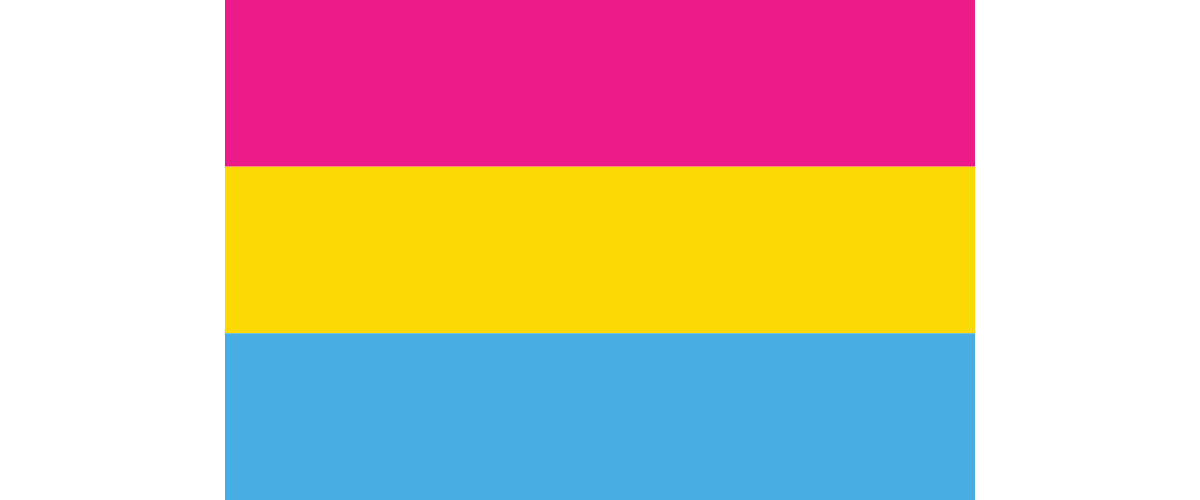 Image of the pansexual pride flag. It features three horizontal stripes in pink, yellow and blue