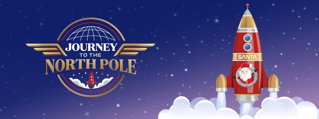 Journey to the north pole; visit Santa at Yorkdale; Christmas; Santa flying off into space from Yorkdale; 2024; Yorkdale shopping centre