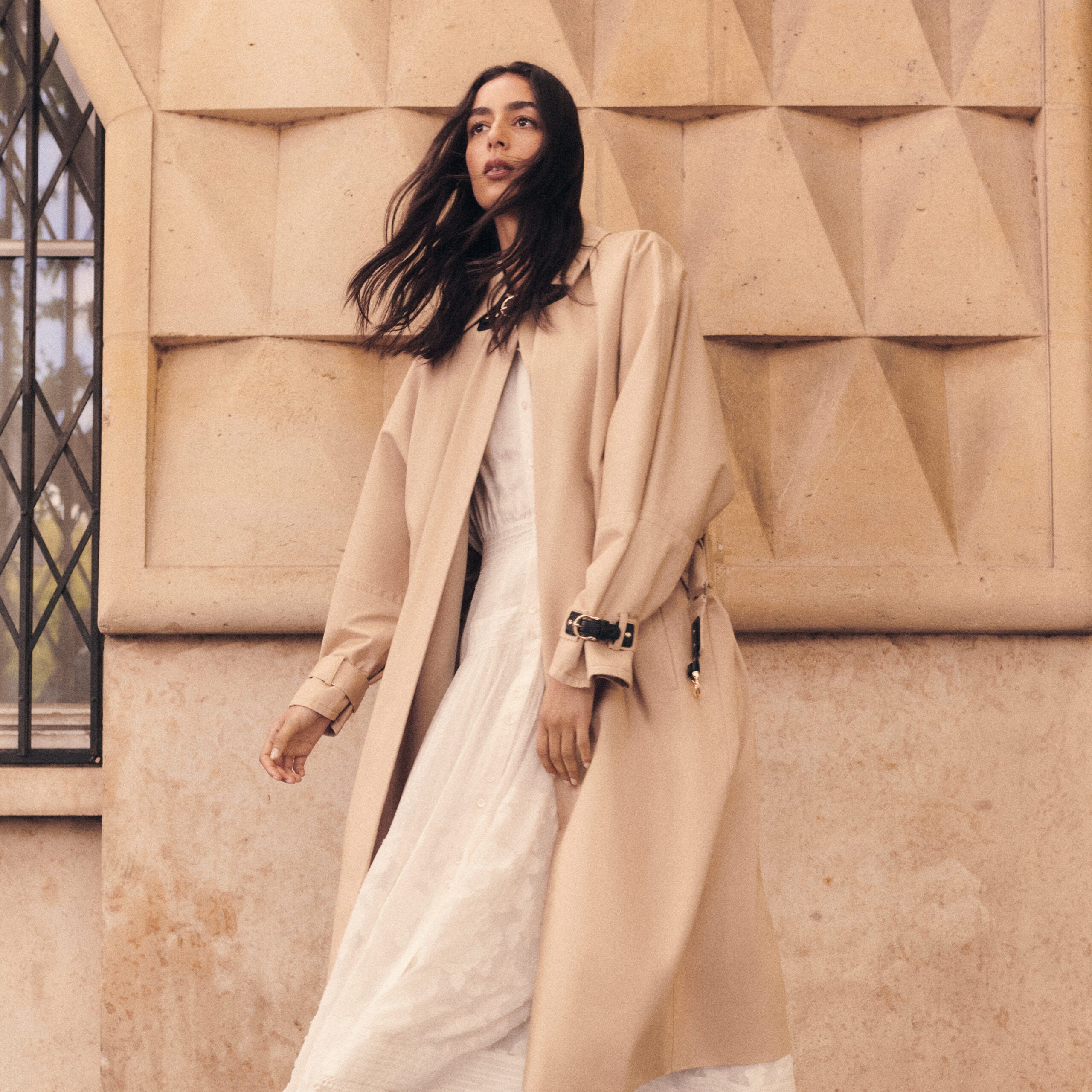 Sandro; fall fashionwear; beige coat and matching outfit; Yorkdale shopping centre; 2024