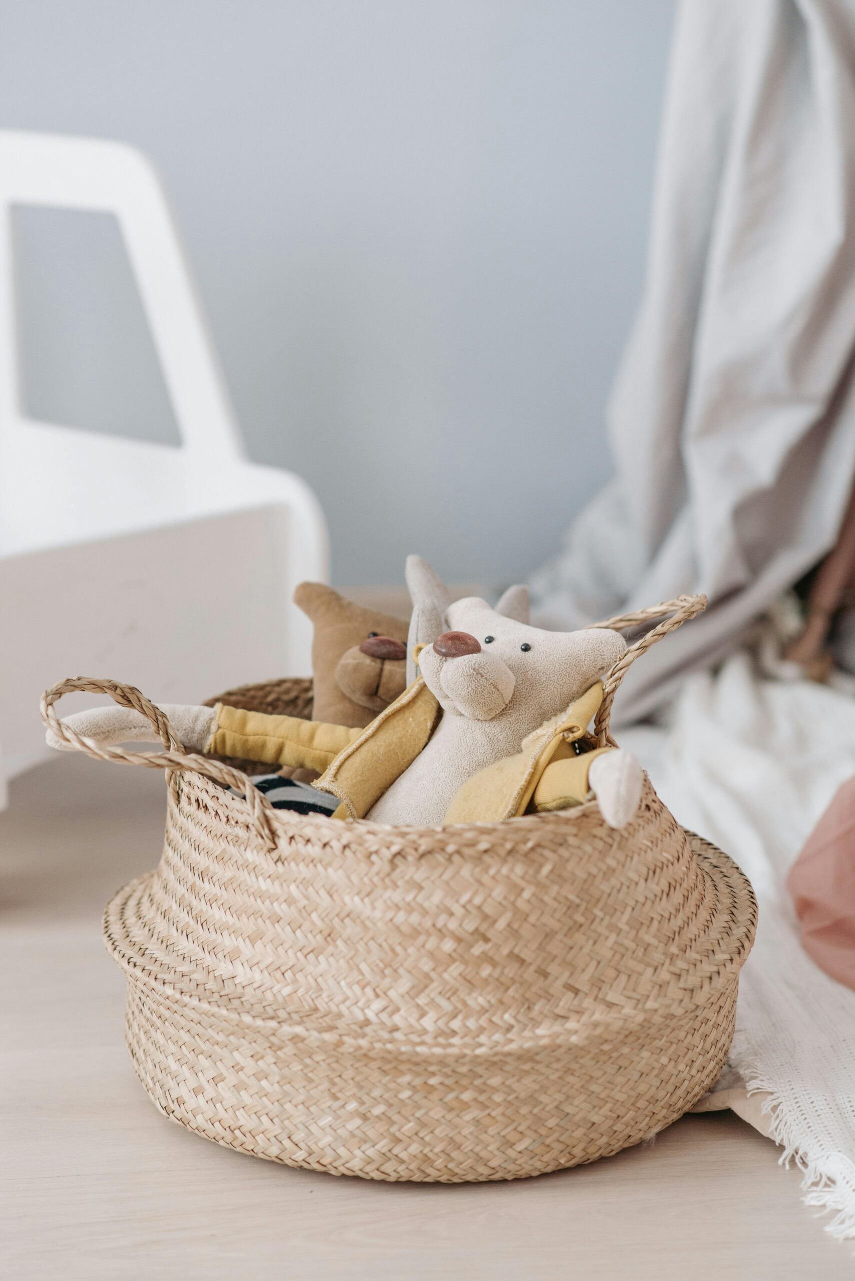 Wicker basket filled with toys